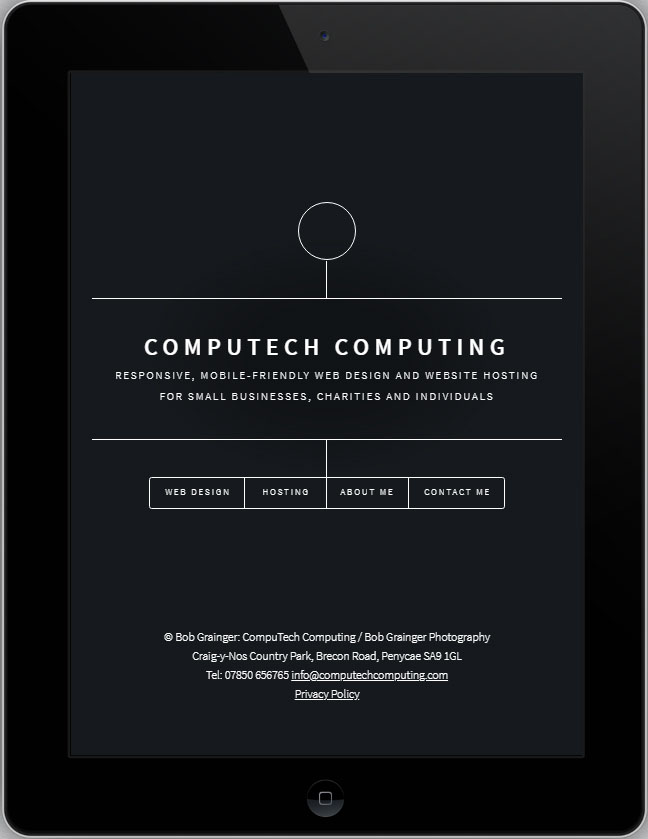 Image showing the Home page of the Computech Comuting website on an iPad